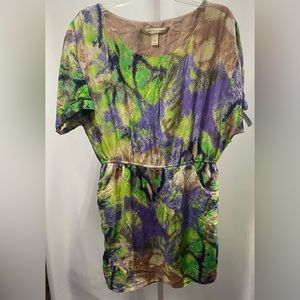 Jack & Ginger Vibrant Watercolor Print Betty Dress Cotton/Silk‎ blend size XL